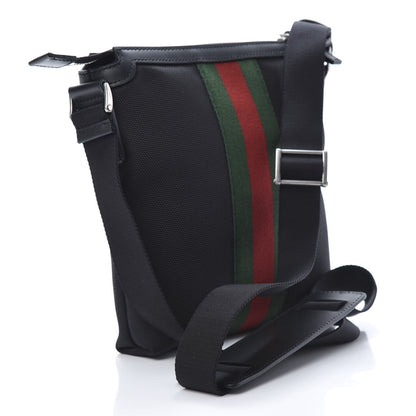 Gucci Techno Canvas Selleria Calfskin Web Small Flat Messenger Bag Black 3 of 10