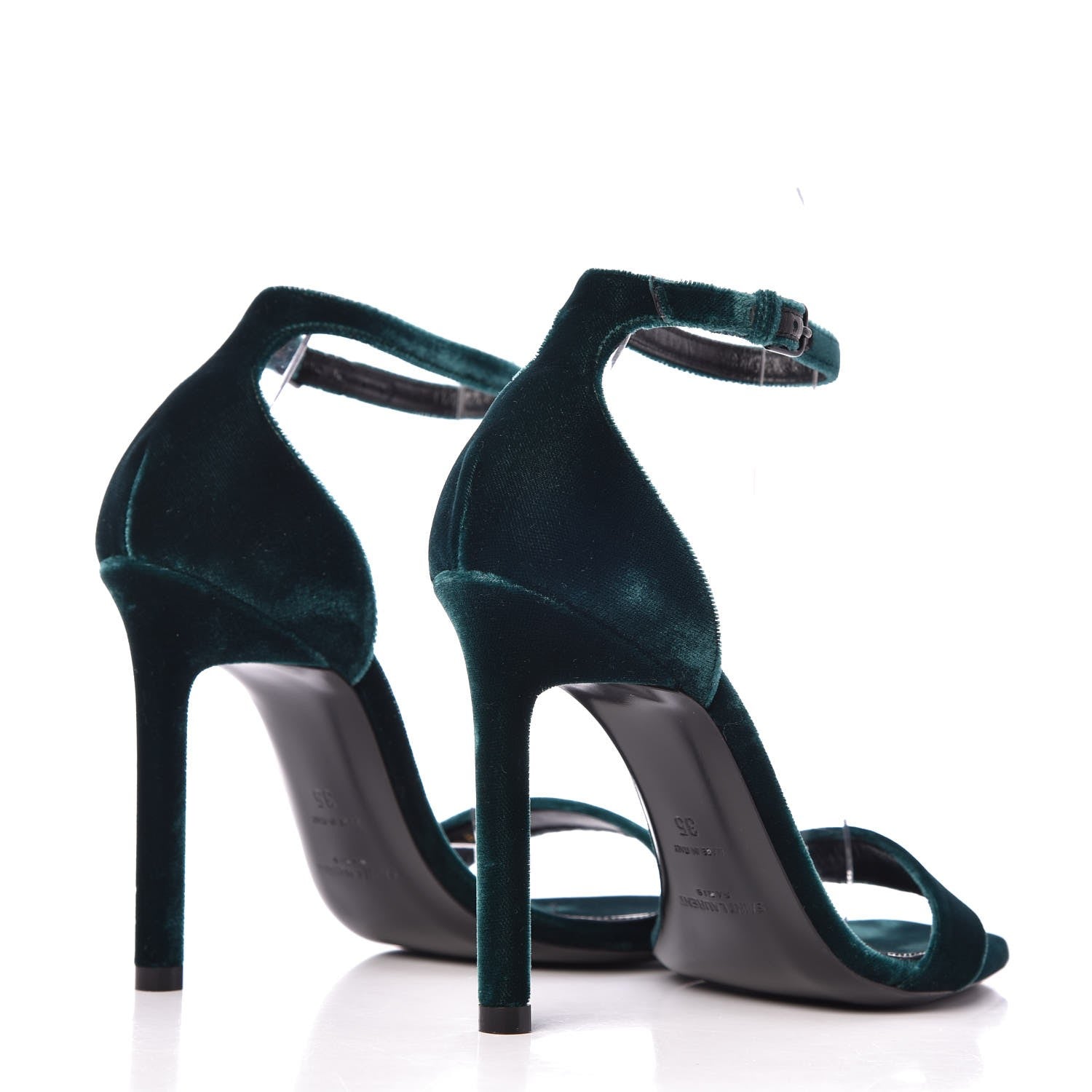 Saint Laurent Velvet Amber 105 Ankle Strap Sandals 35 Malachite 4 of 8