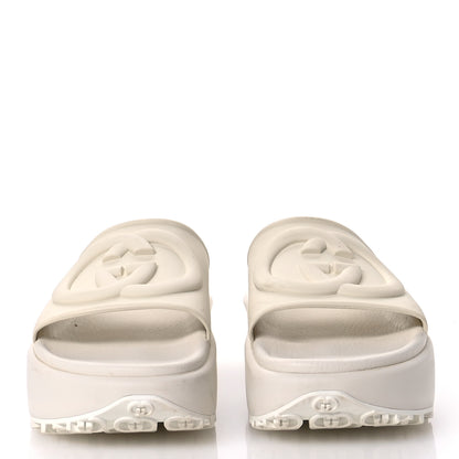 Gucci Soft Rubber Womens Interlocking G Platform 42mm Slide Sandals 37 Off White 3 of 10