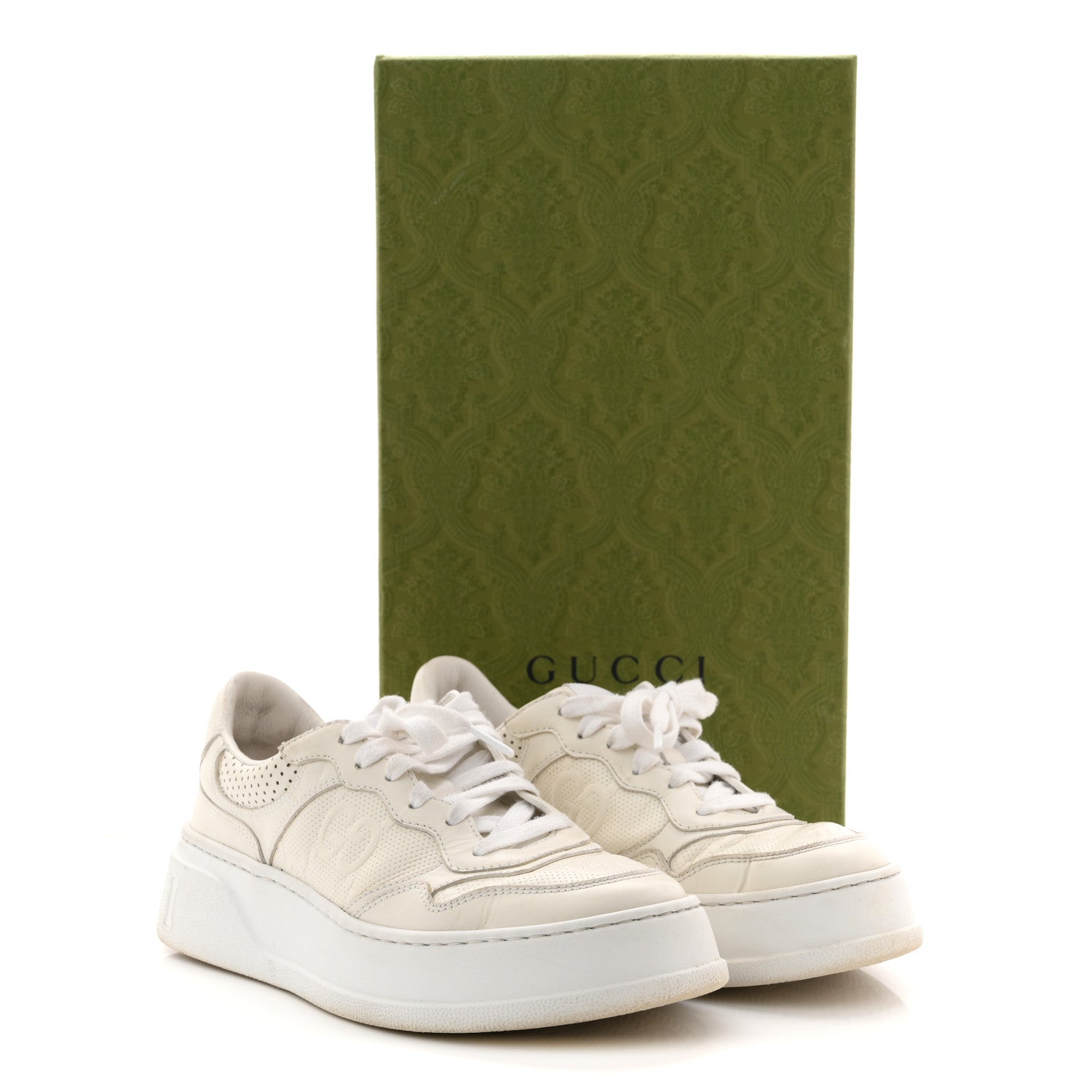 Gucci Calfskin GG Tennis Embossed Perforated Womens Platform 55mm Sneakers 37 Great White 14 of 14