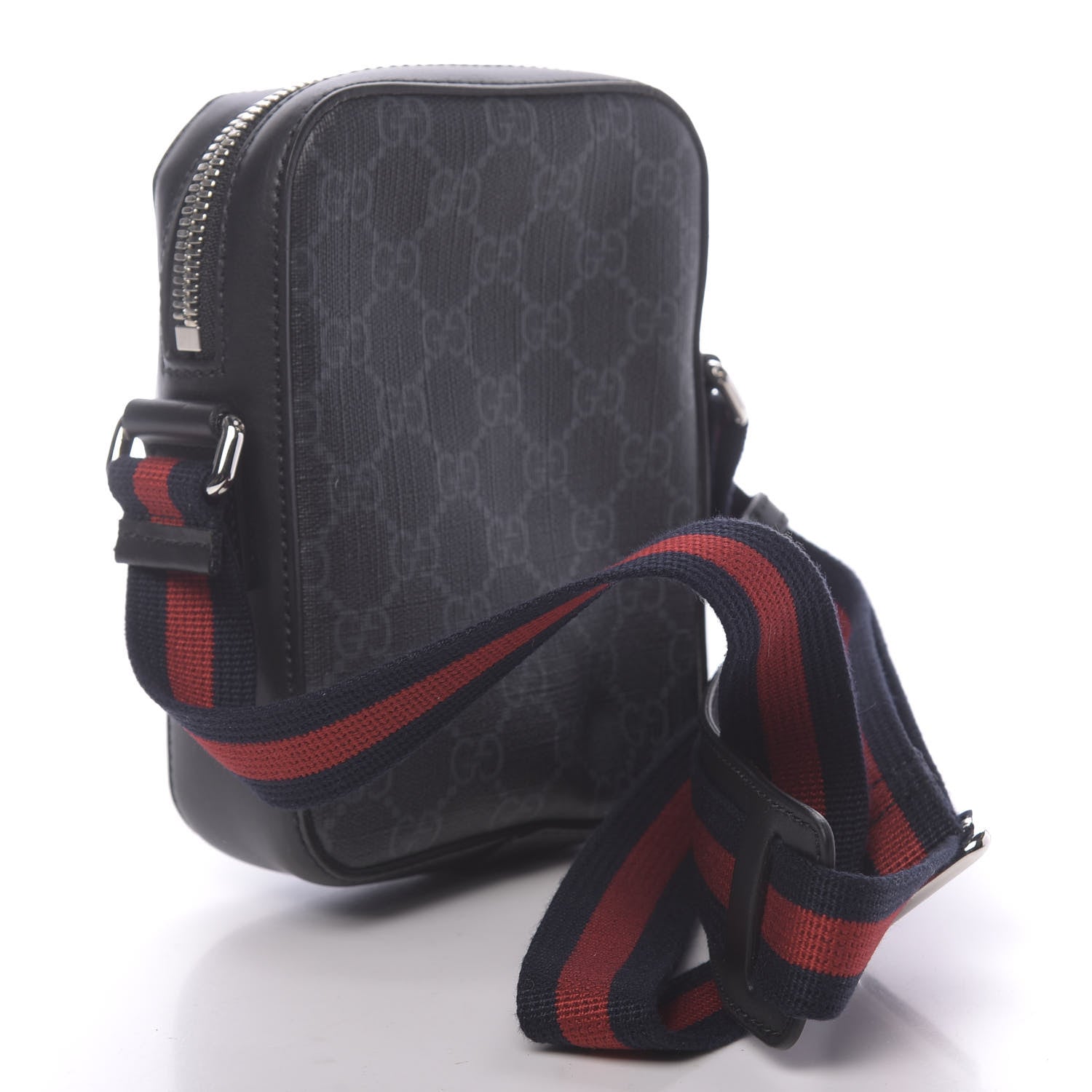 Gucci GG Supreme Monogram Appia Calfskin Web Small Camera Messenger Bag Black Grey 3 of 10