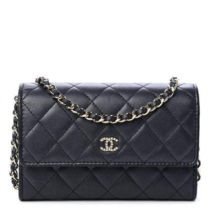 Chanel Lambskin Quilted Pearl Clutch With Chain Black 1 of 4