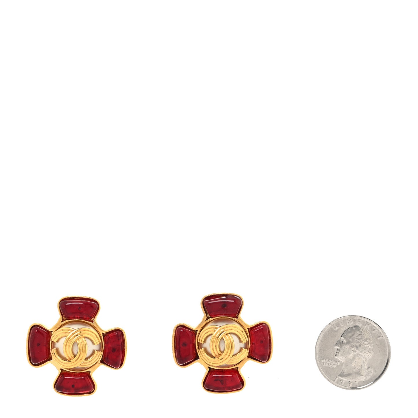 Metal Gripoix Clip On Earrings Gold Red