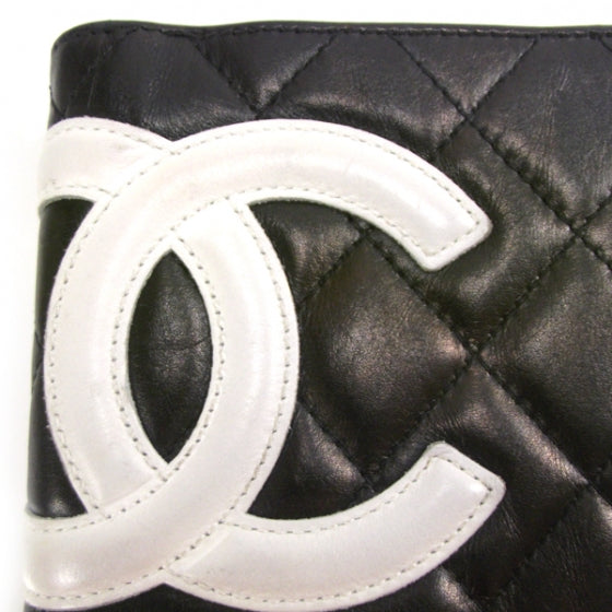 Calfskin Quilted Cambon Bi-Fold Wallet Black White