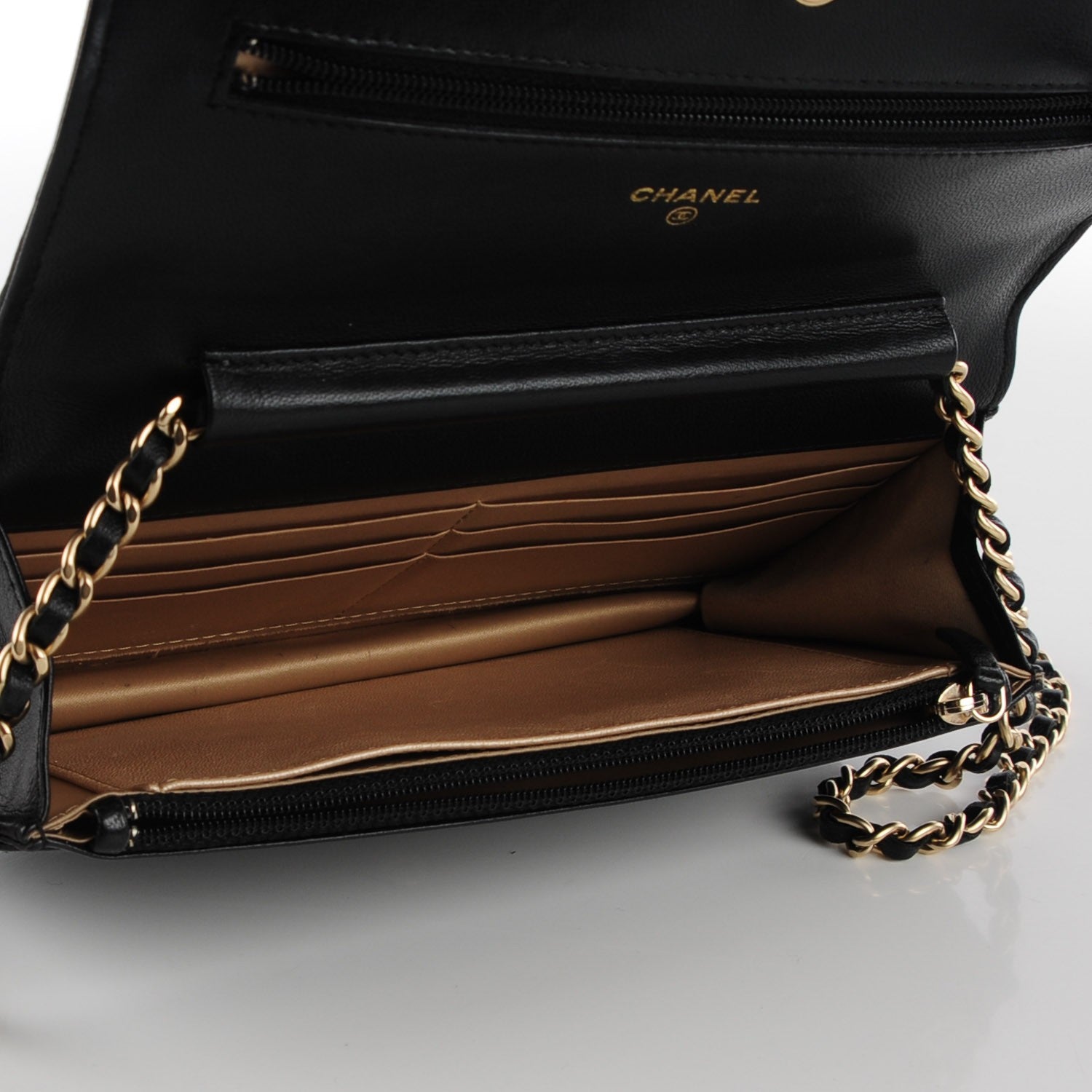 Chanel Lambskin Camellia Embossed Wallet on Chain WOC Black 5 of 8