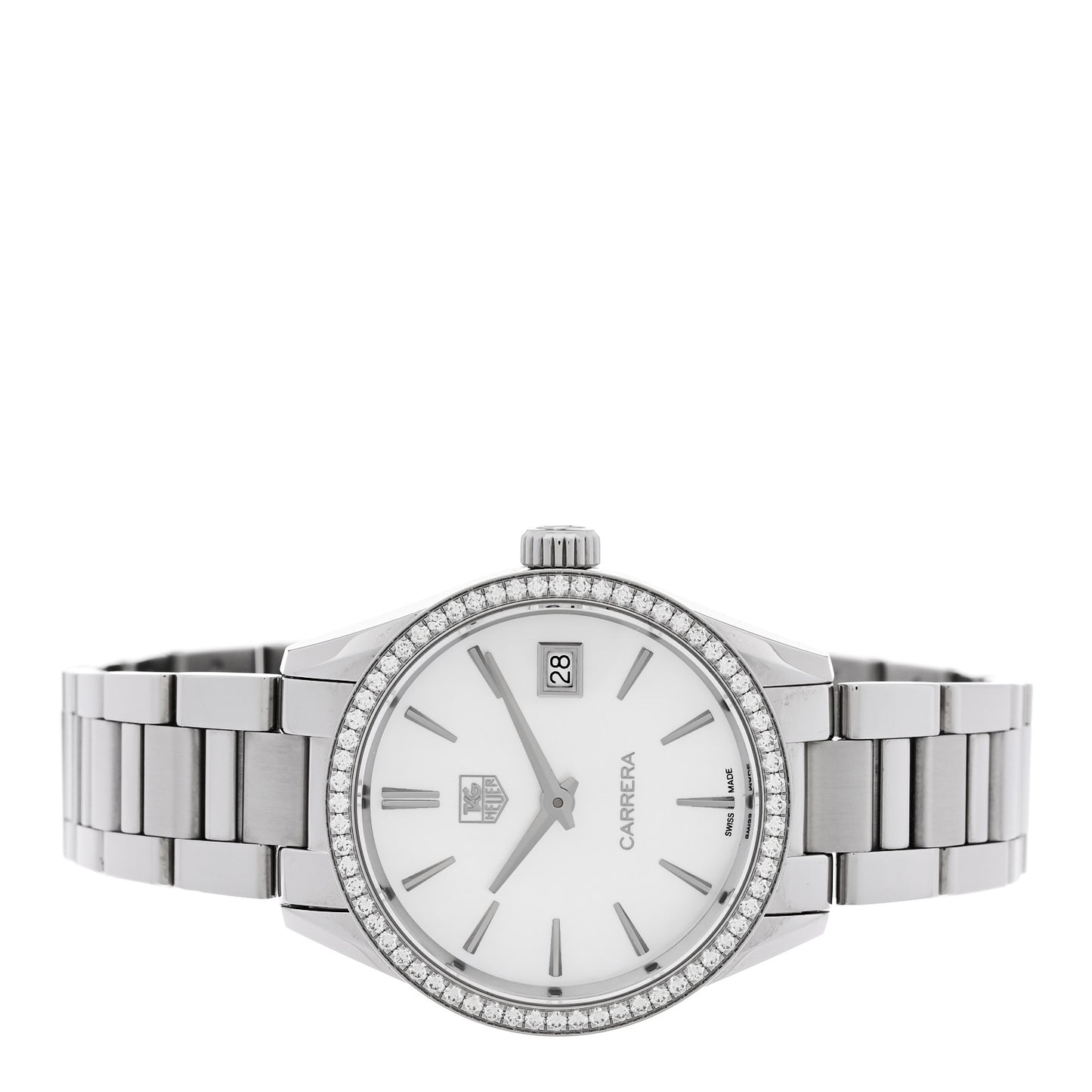 Stainless Steel Diamond Bezel Mother of Pearl 32mm Carrera Lady Quartz Watch WAR1315-0