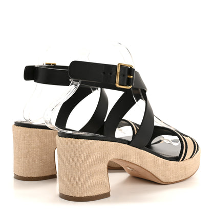 Christian Dior Calfskin Raffia Embroidered Dway Platform Sandals 39 Black 5 of 9