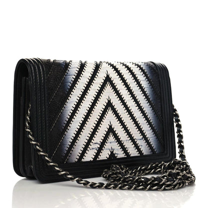 Chanel Lizard Chevron Medium Boy Flap Black White 3 of 9