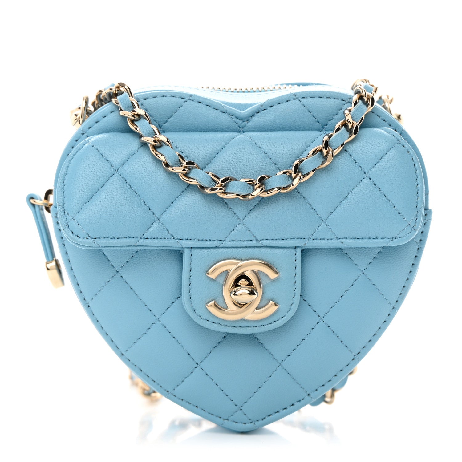 Chanel Lambskin Quilted CC In Love Heart Clutch With Chain Light Blue 1 of 12