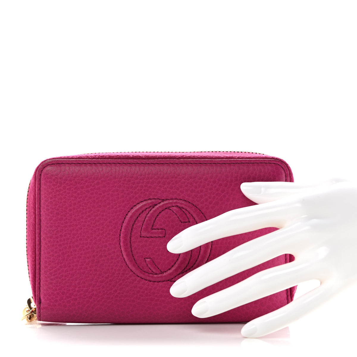 Pebbled Calfskin Medium Soho Zip Around Wallet  Bright Bougainvillea