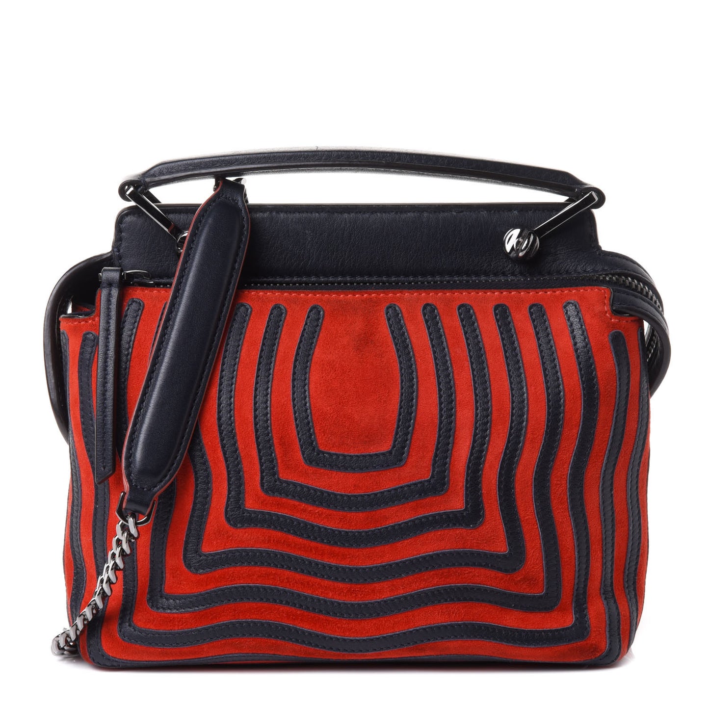 Suede Calfskin Waves Small DotCom Click Chain Satchel Papavero Blue Notte