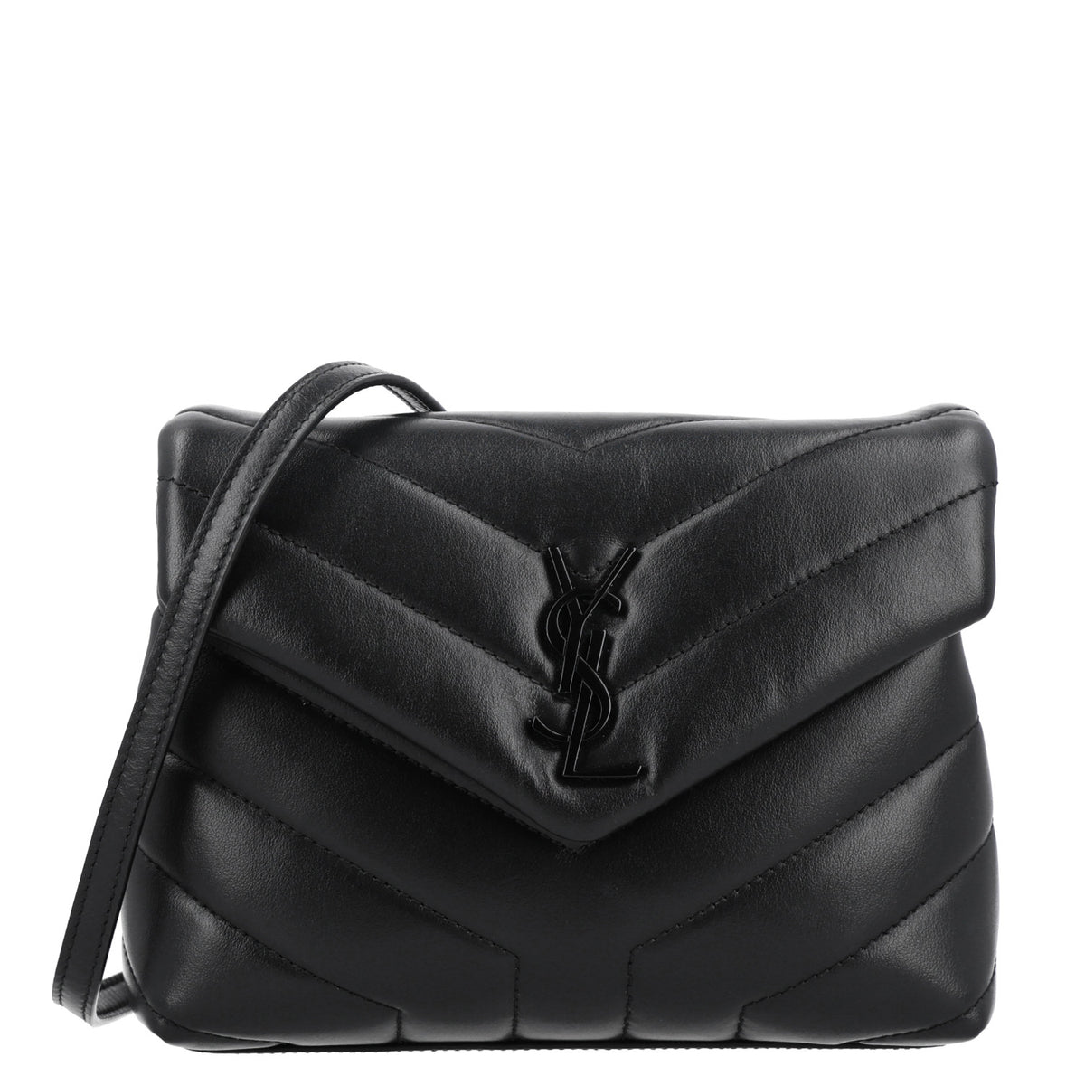 Calfskin Y Quilted Monogram Toy Loulou Crossbody Bag Black