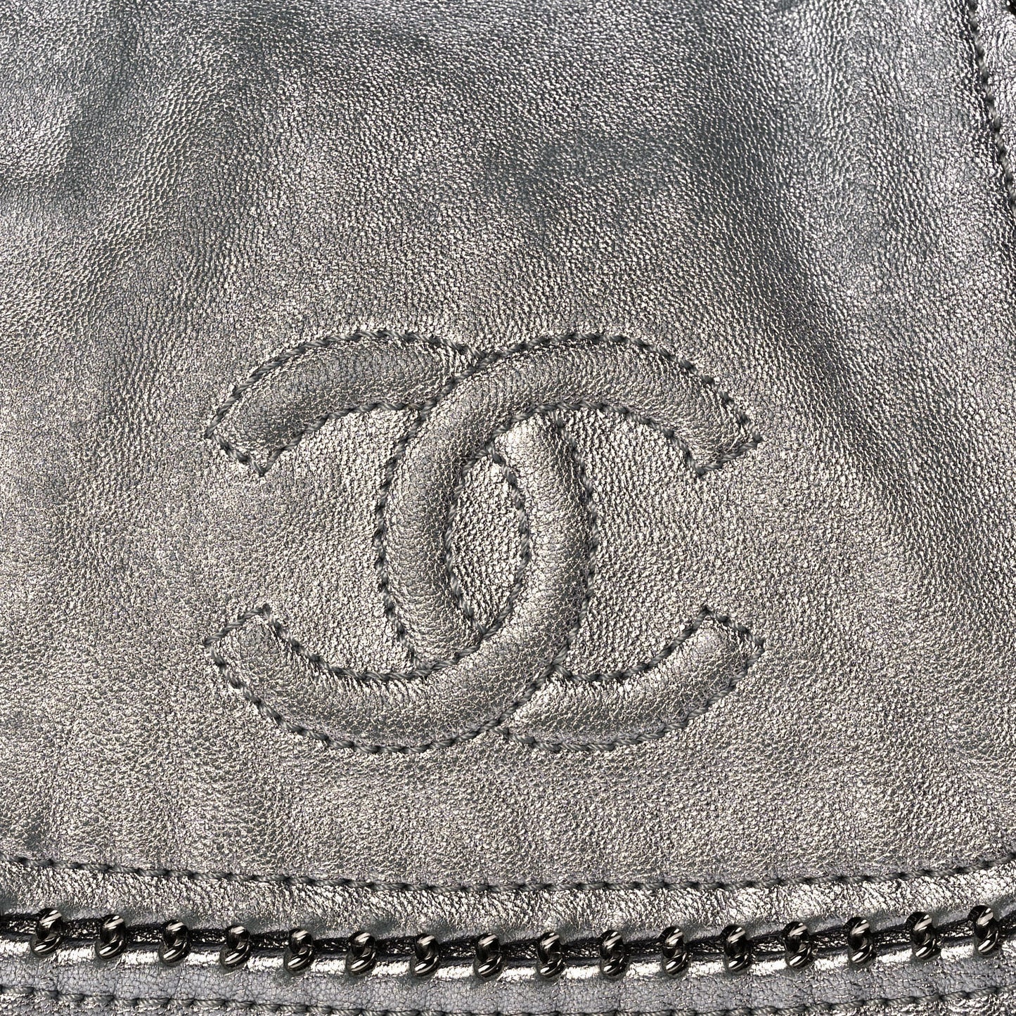 Metallic Deerskin Luxe Ligne Flap Silver
