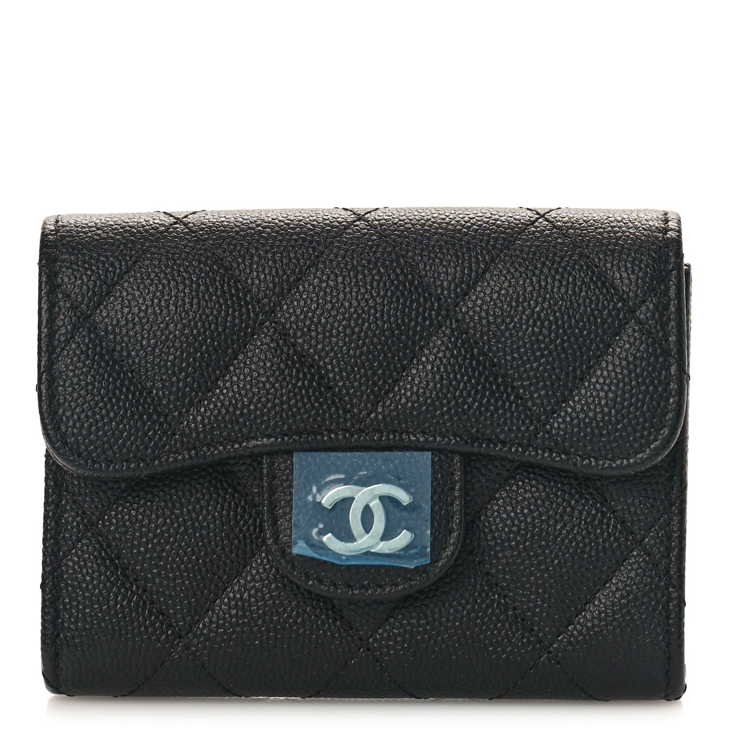 Caviar Quilted Flap Card Holder Wallet Black