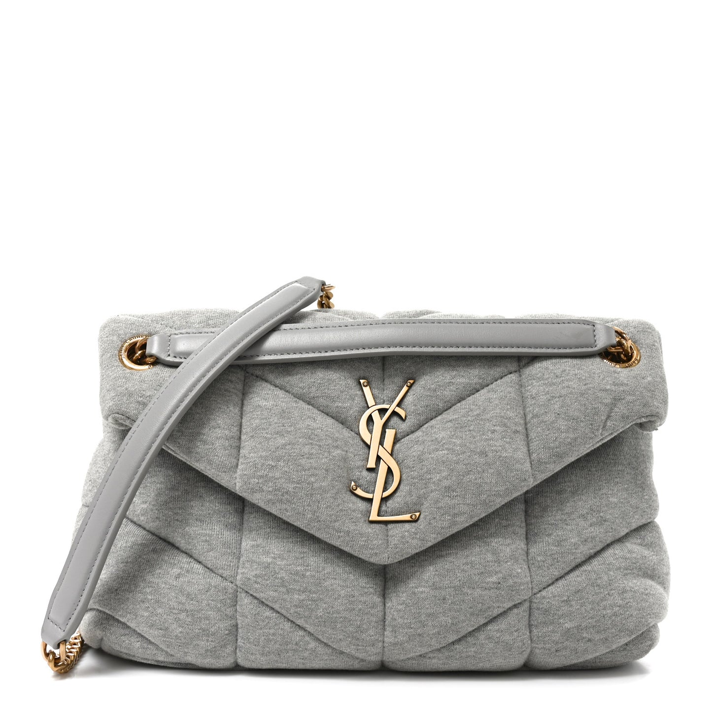 Jersey Quilted Small Loulou Puffer Monogram Chain Satchel Chalk Beige