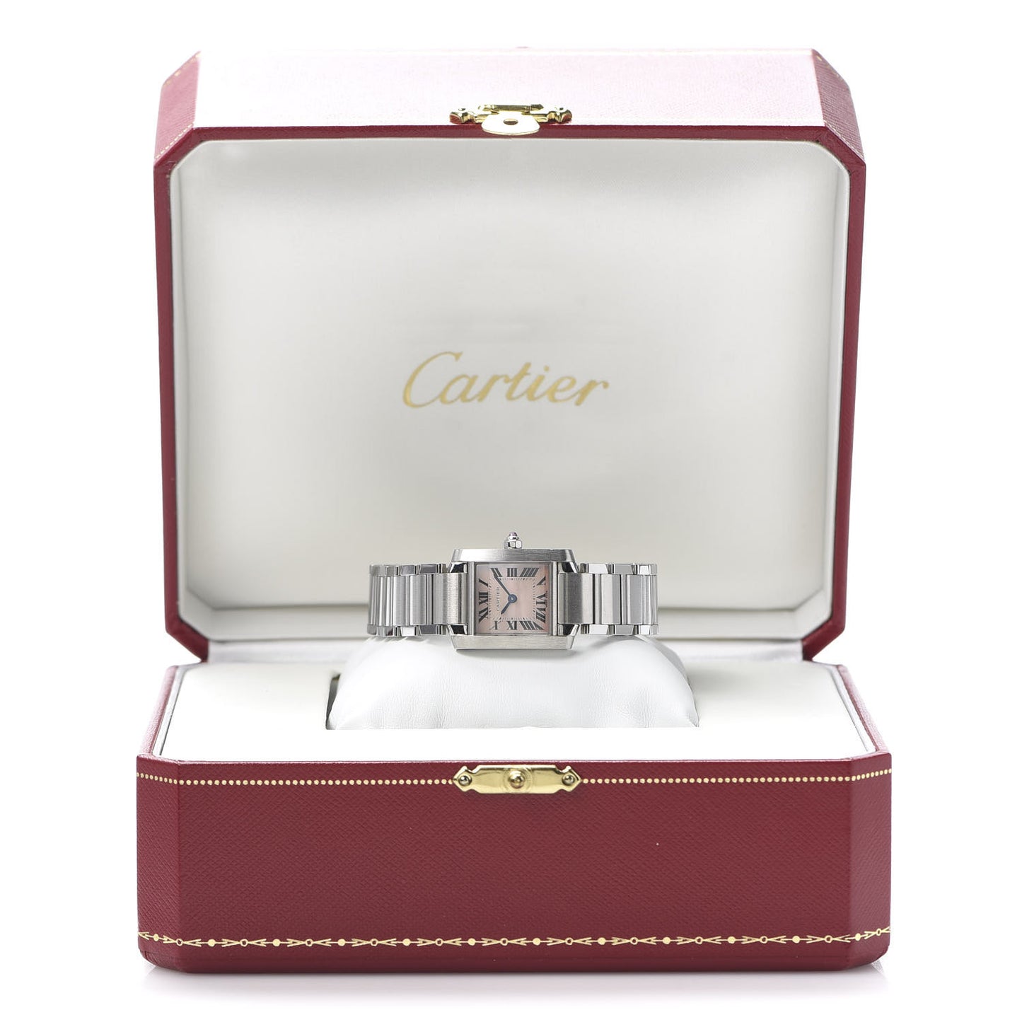 Stainless Steel Pink Mother of Pearl 20mm Tank Francaise Quartz Watch