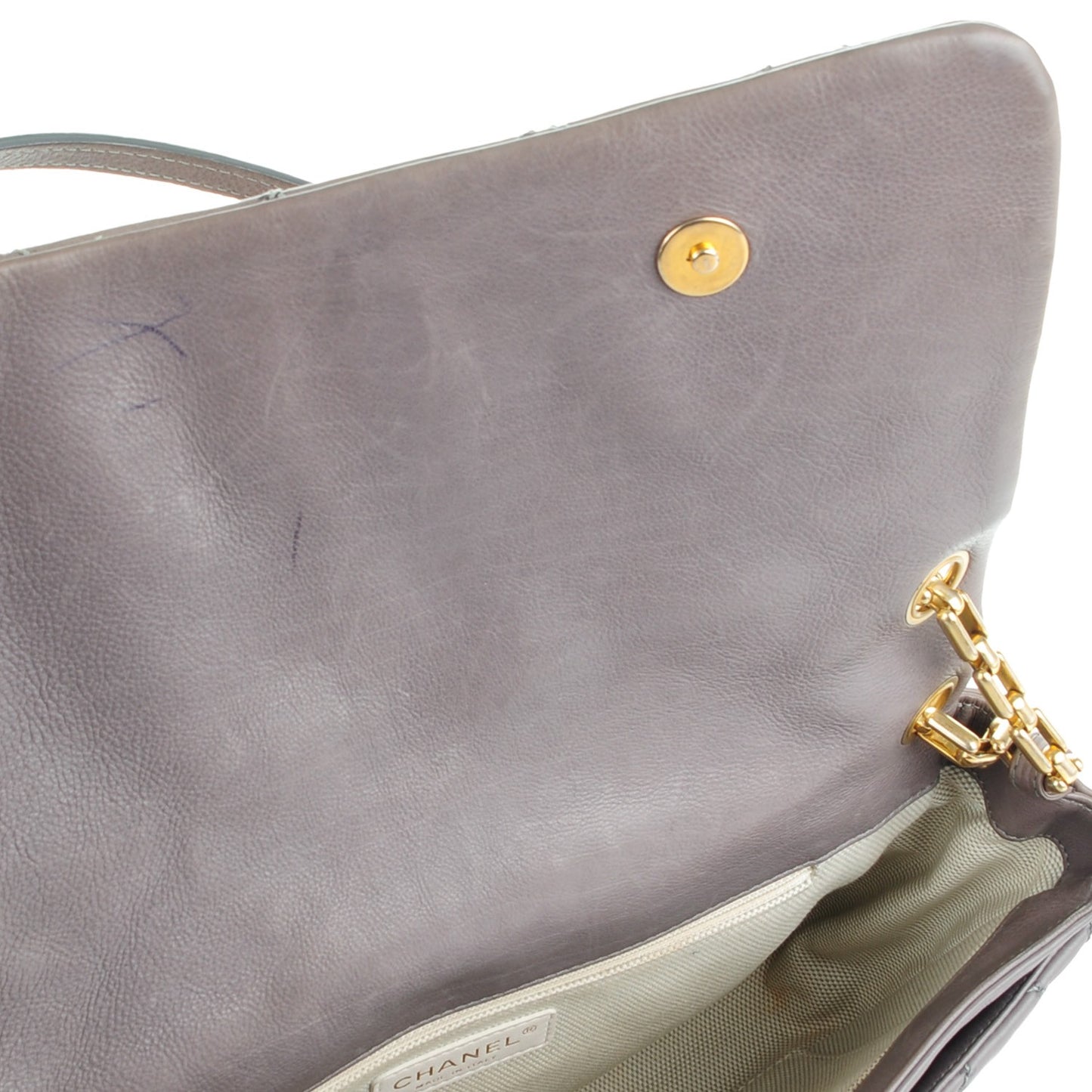 Calfskin Quilted Large Retro Chain Flap Grey