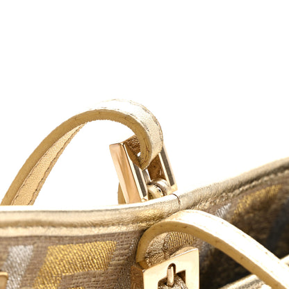 Fendi Metallic Canvas Zucca Roll Tote Beige Oro 15 of 18