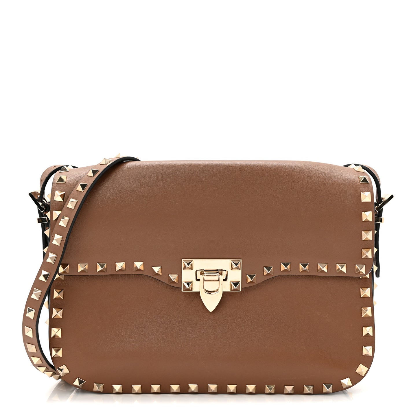 Vitello Medium Rockstud Flap Saddle Bag Brown