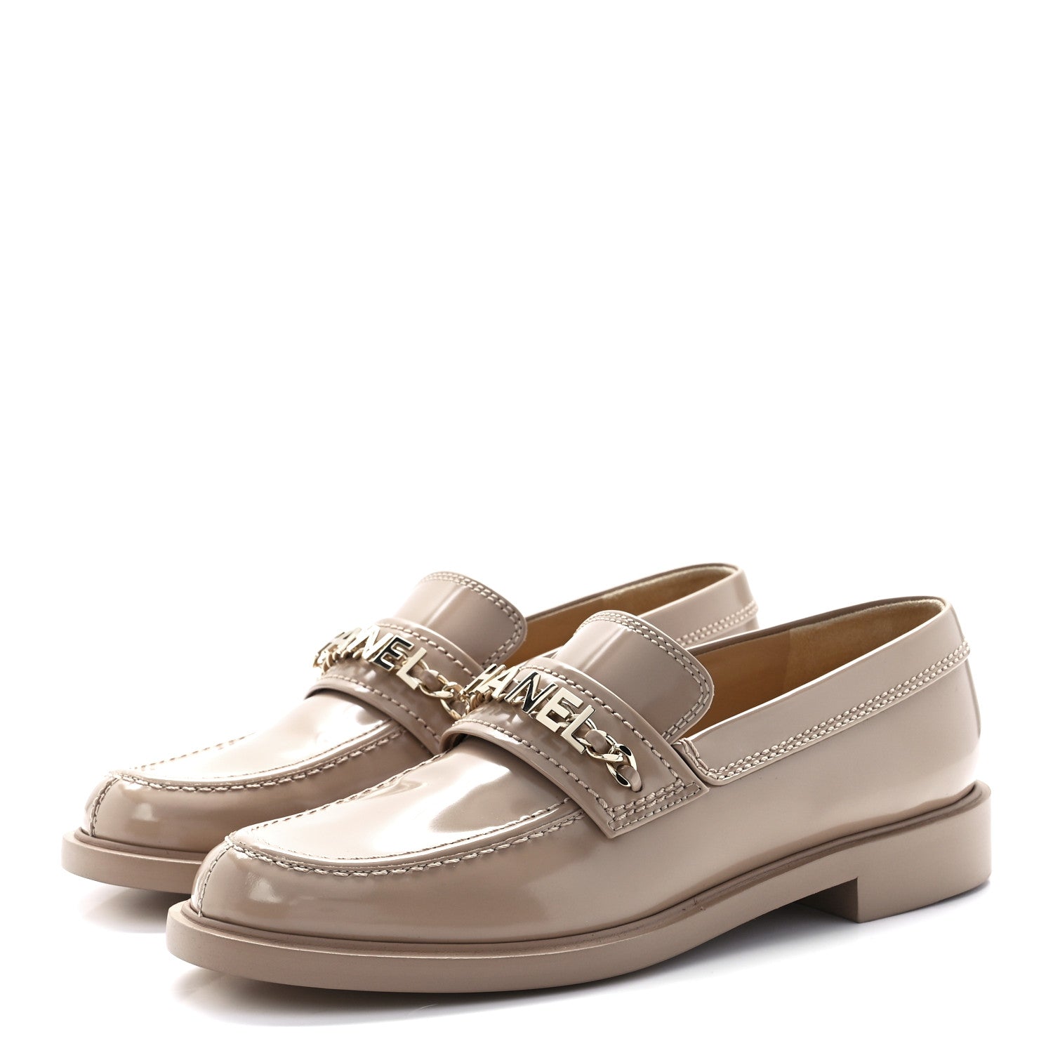 Chanel Shiny Calfskin Logo Loafers 39.5 Light Brown 3 of 9