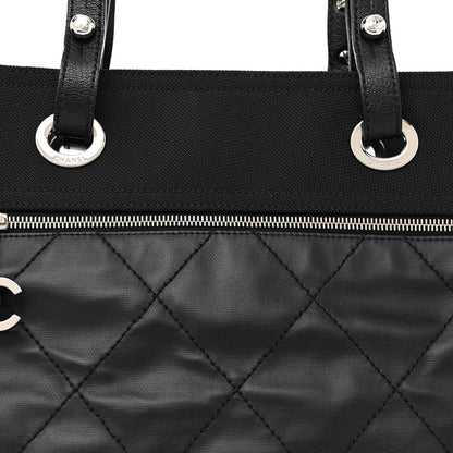 Chanel Coated Canvas Quilted Large Paris Biarritz Tote Black 9 of 16