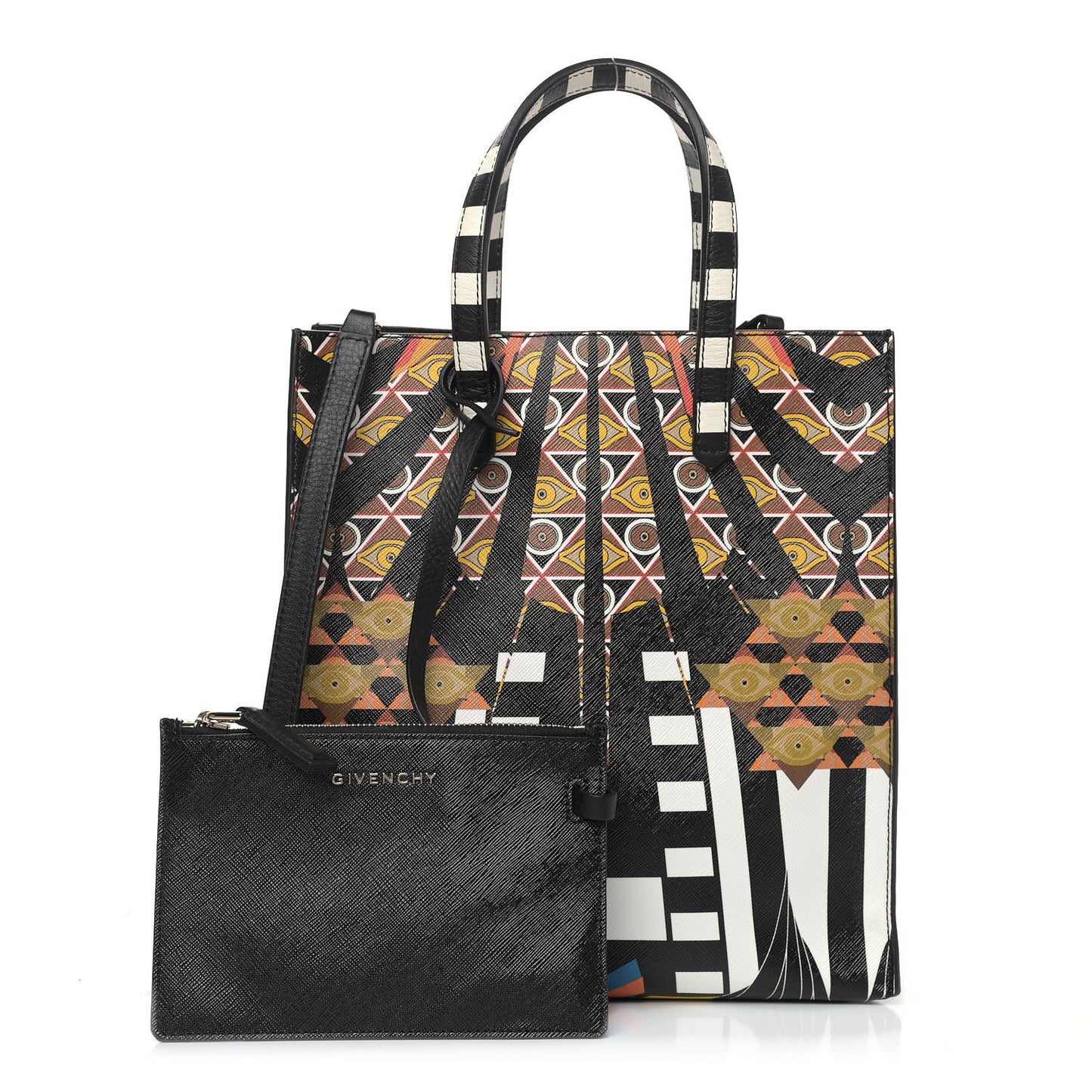 Textured Coated Canvas Egyptian Print Small Stargate Shopper Tote Multicolor