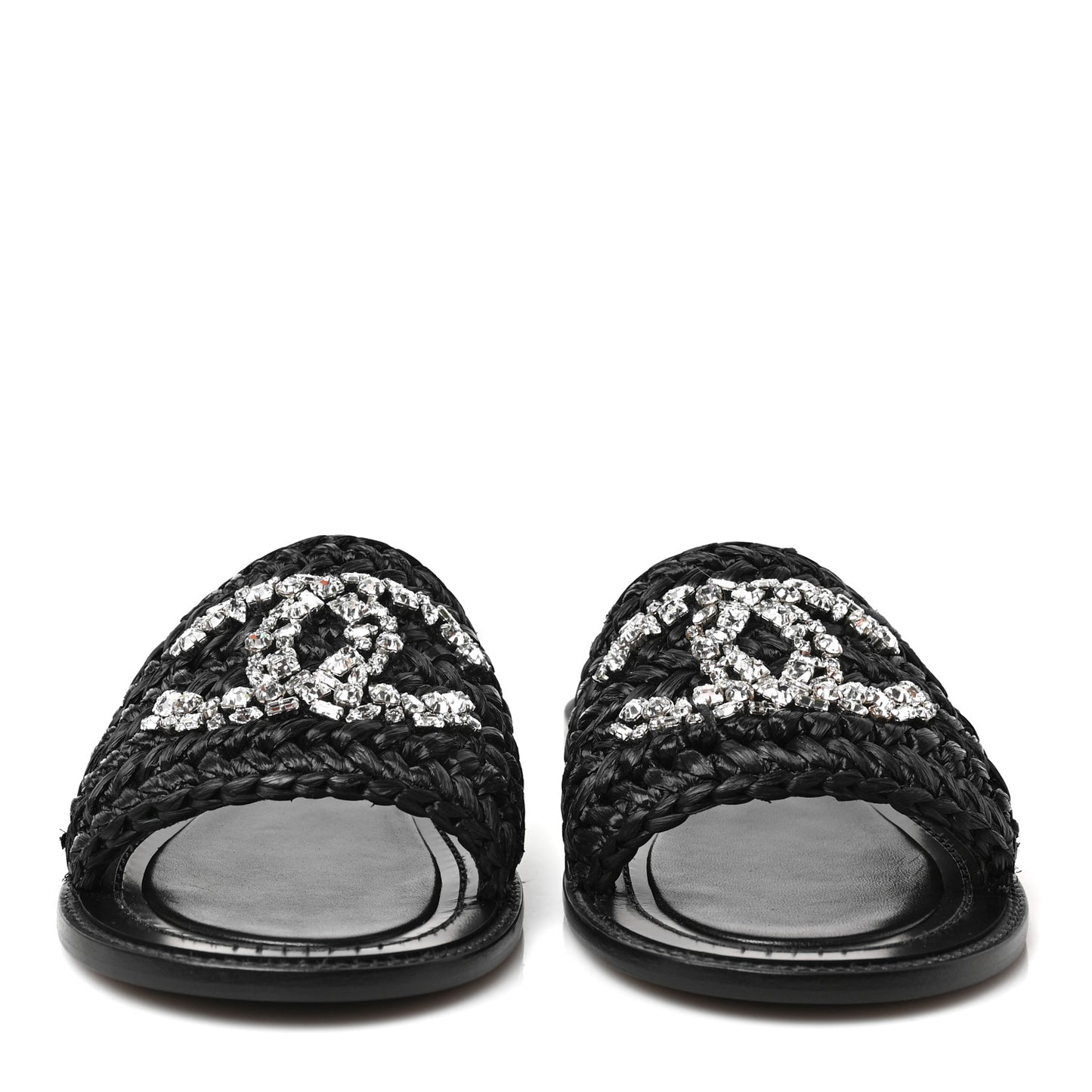 Raffia Crystal CC Mules Sandals 38.5 Black