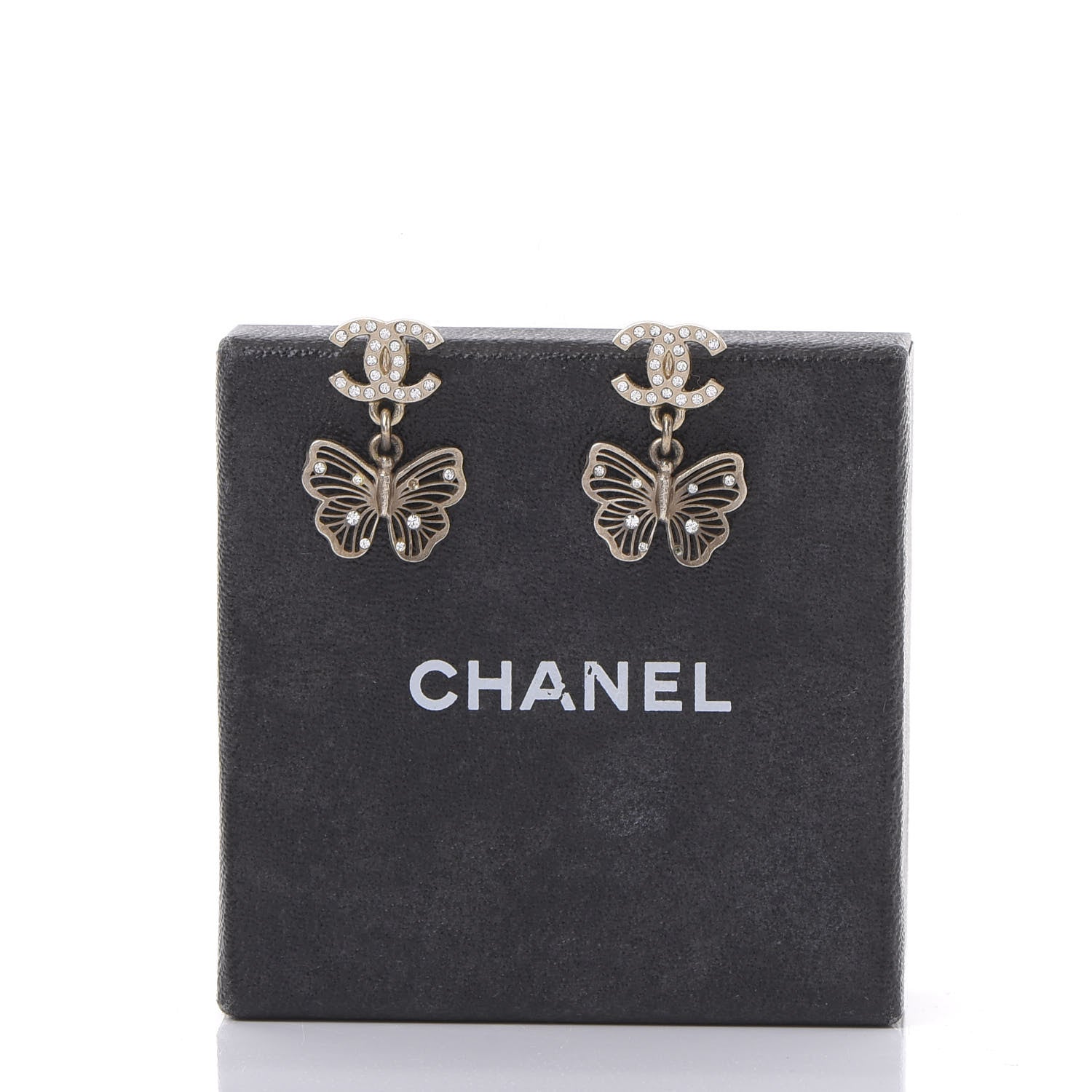 Chanel Crystal CC Butterfly Earrings Gold 5 of 5