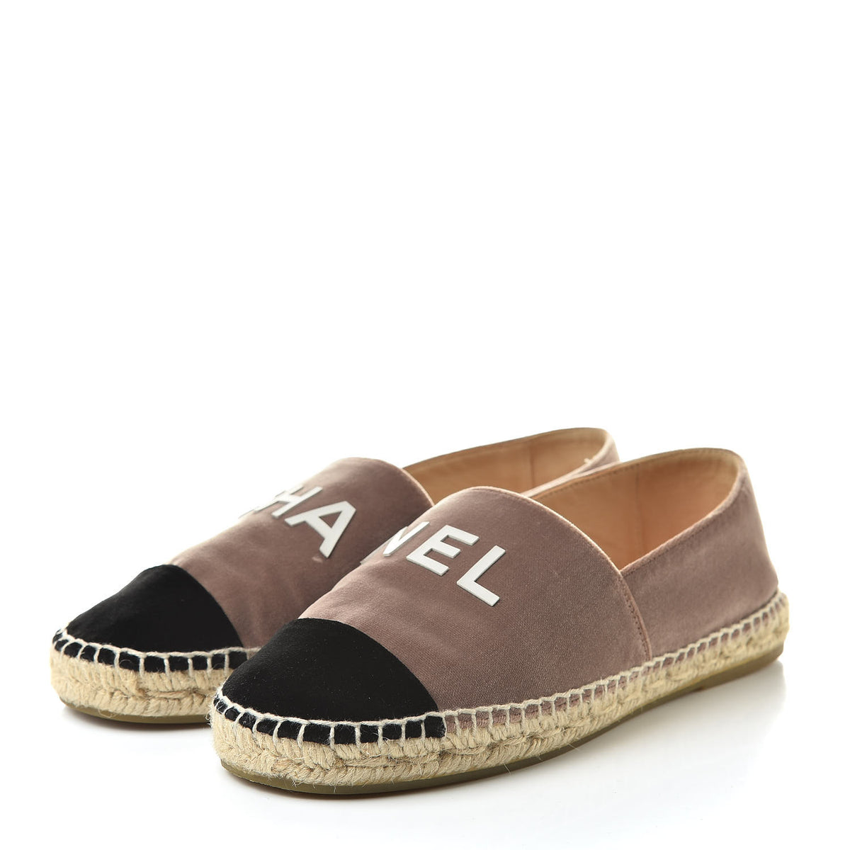 Chanel Velvet Logo Espadrilles 37 Beige Black 3 of 10
