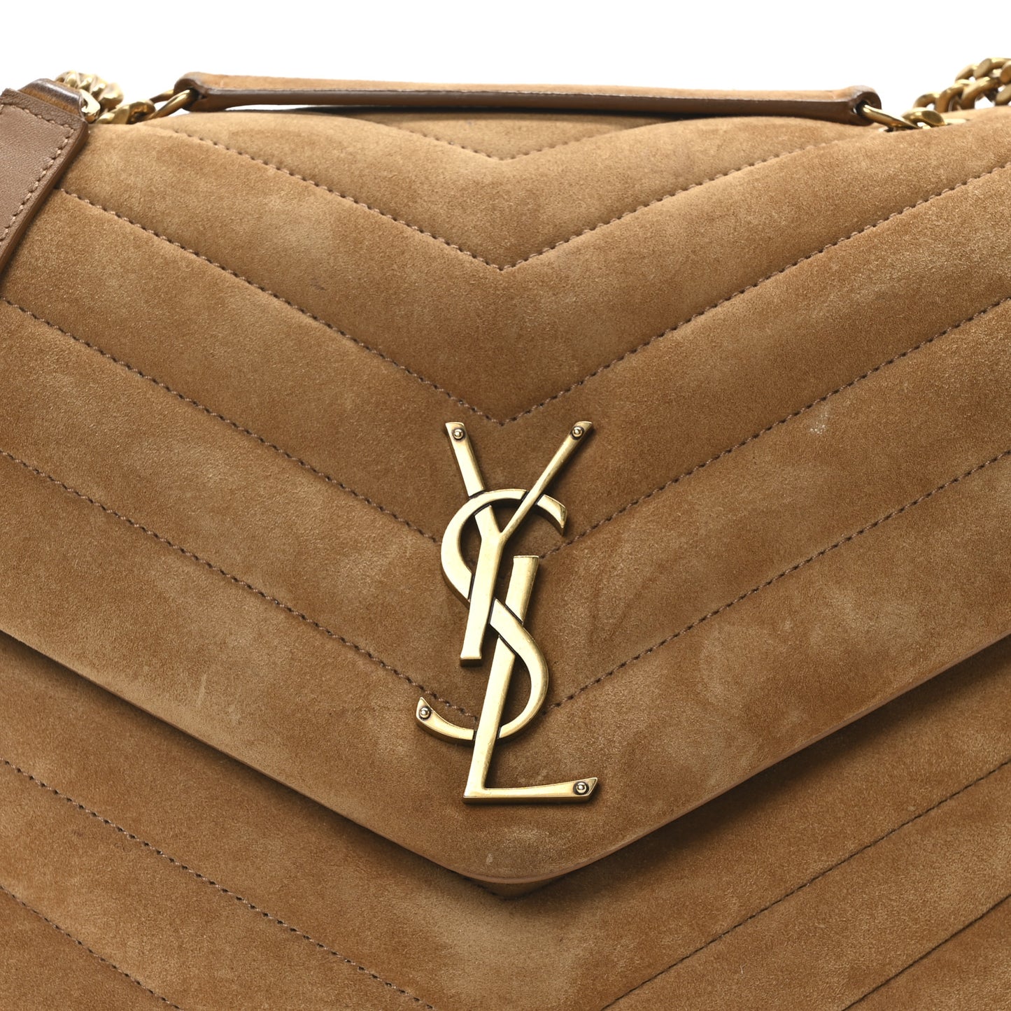 Suede Y Quilted Monogram Medium Loulou Chain Satchel Cinnamon