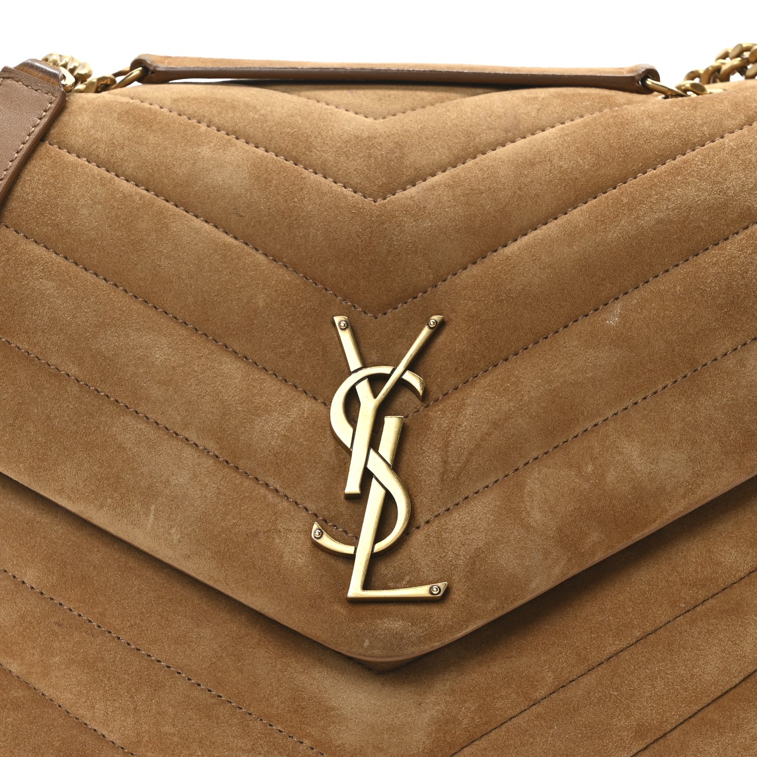 Saint Laurent Suede Y Quilted Monogram Medium Loulou Chain Satchel Cinnamon 8 of 10