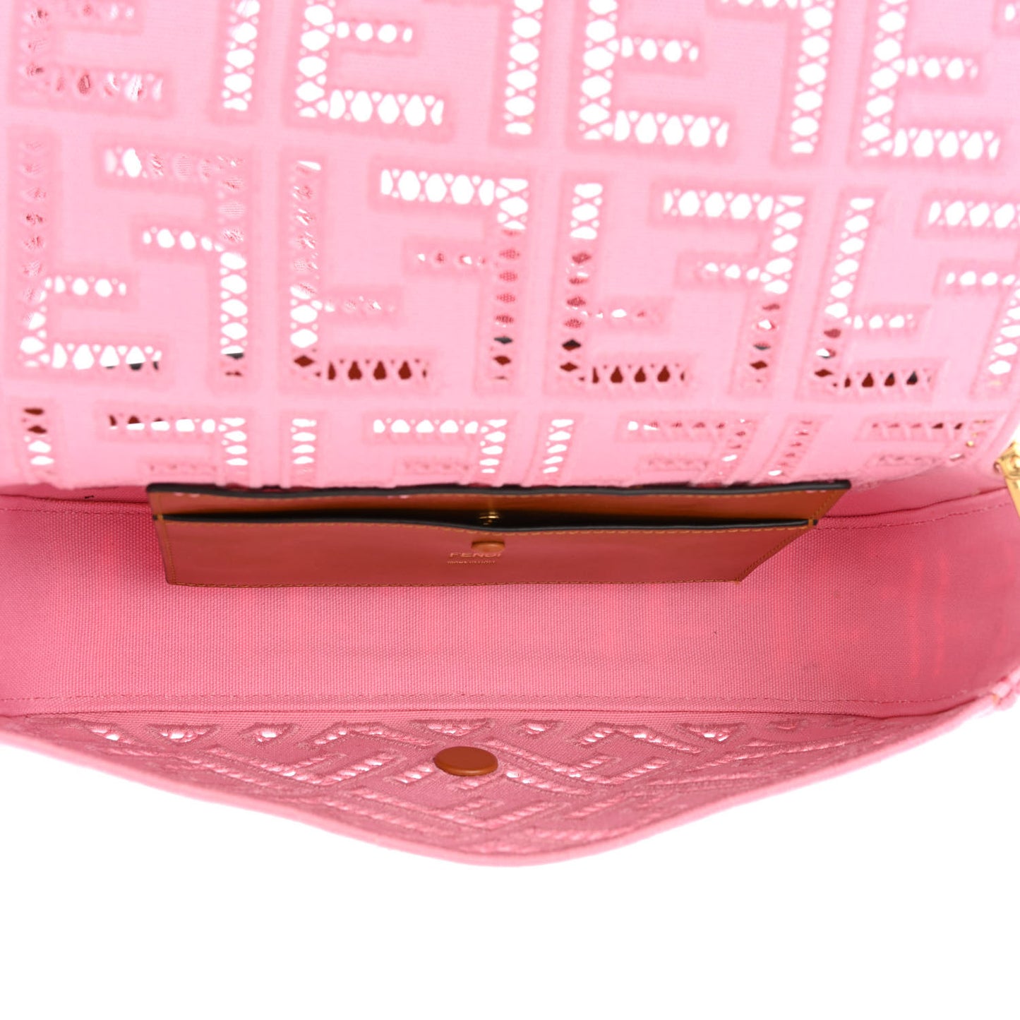 Canvas Cuoio Agata FF Ajour Embroidered Baguette Ciclamino Cuoio