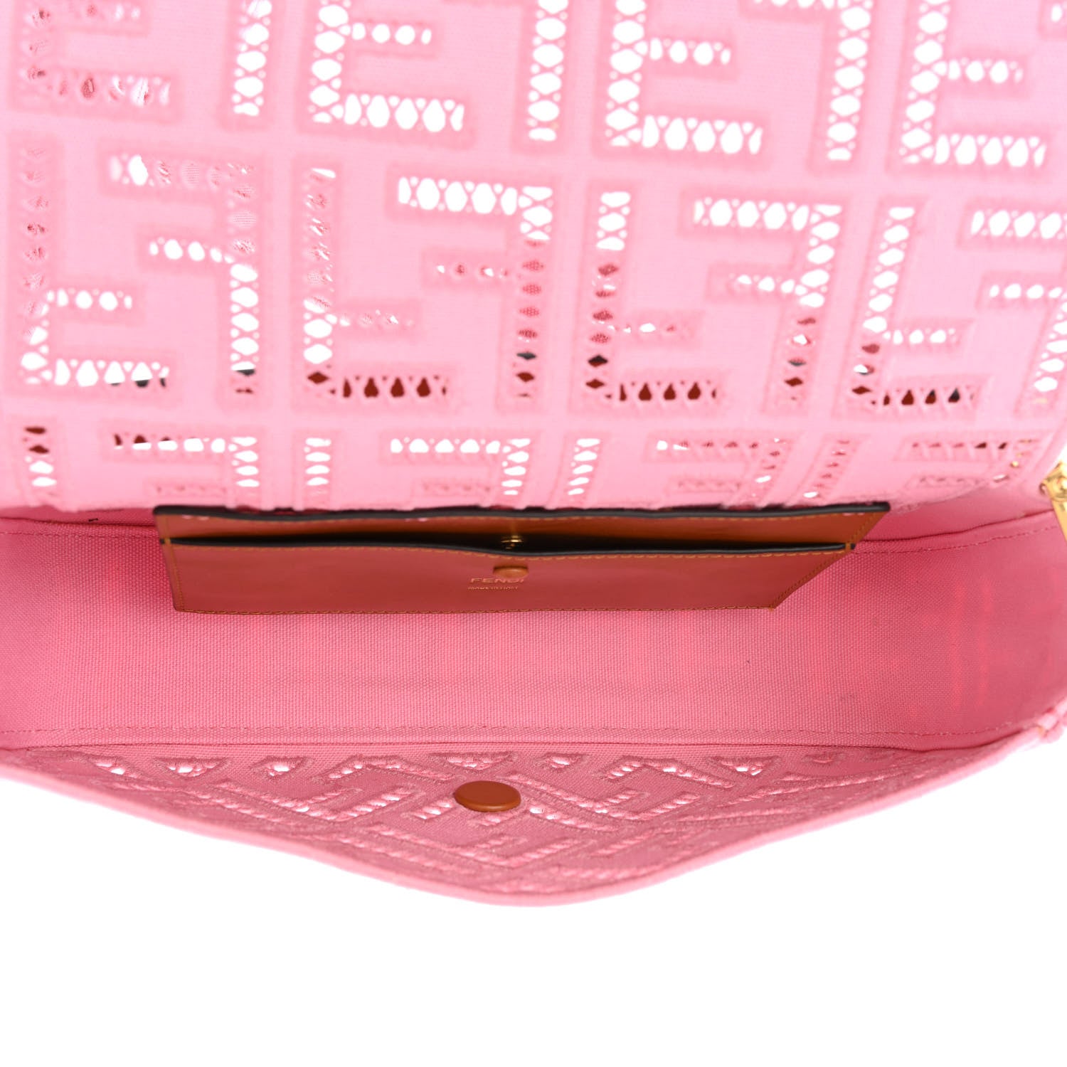 Fendi Canvas Cuoio Agata FF Ajour Embroidered Baguette Ciclamino Cuoio 5 of 12