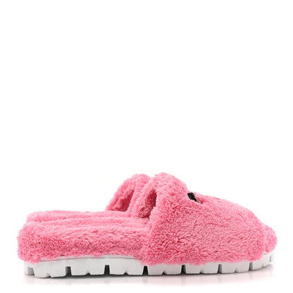 Prada Terry Cloth Logo Lug Sole 20mm Slide Sandals 37 Petalo Black 4 of 8