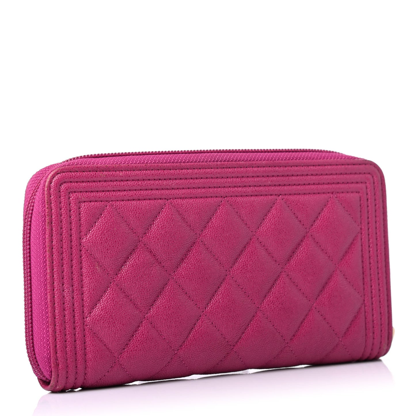 Caviar Quilted Large Boy Zip Around Wallet Fuchsia