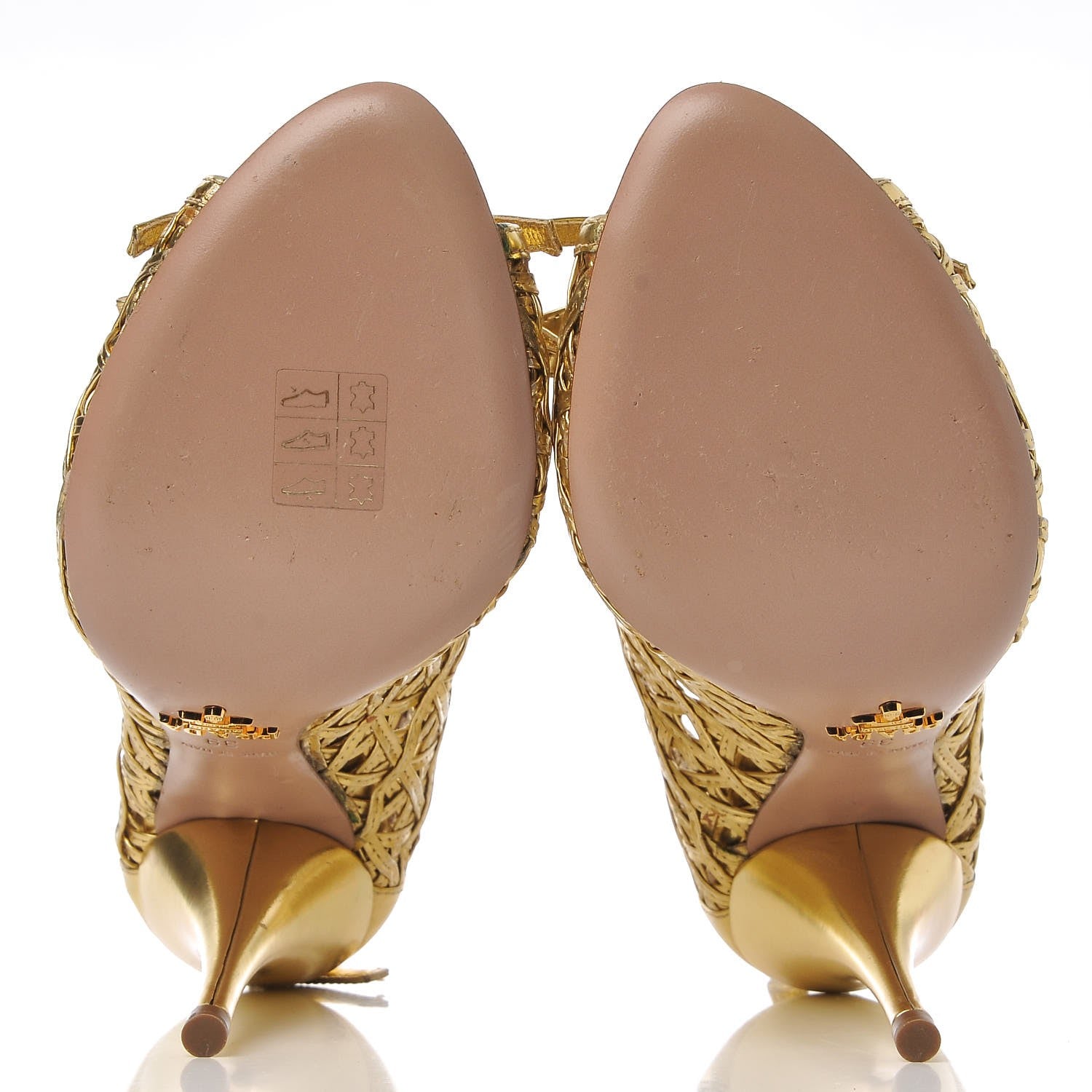 Prada Metallic Calfskin Woven Bow Peep Toe Pumps 39 Gold 7 of 17