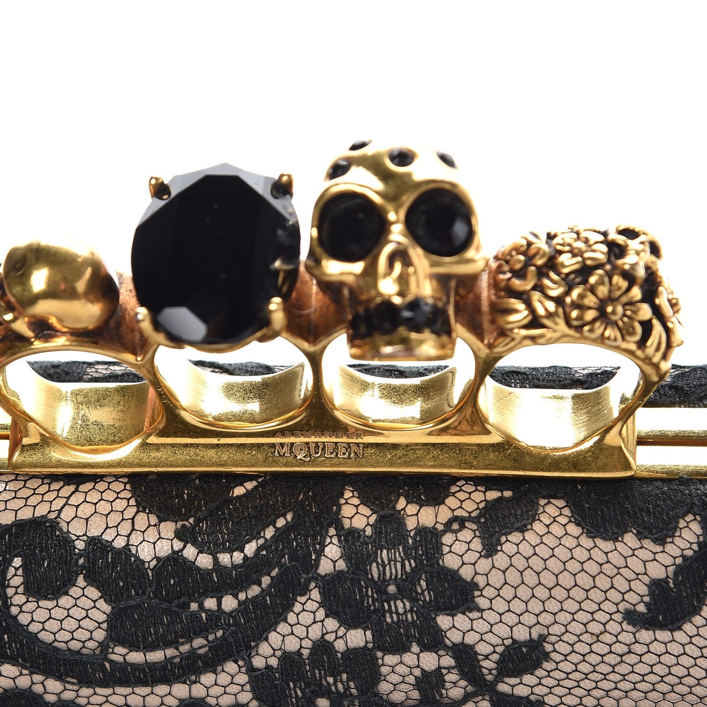 Lace Knuckle Duster Clutch Black Beige