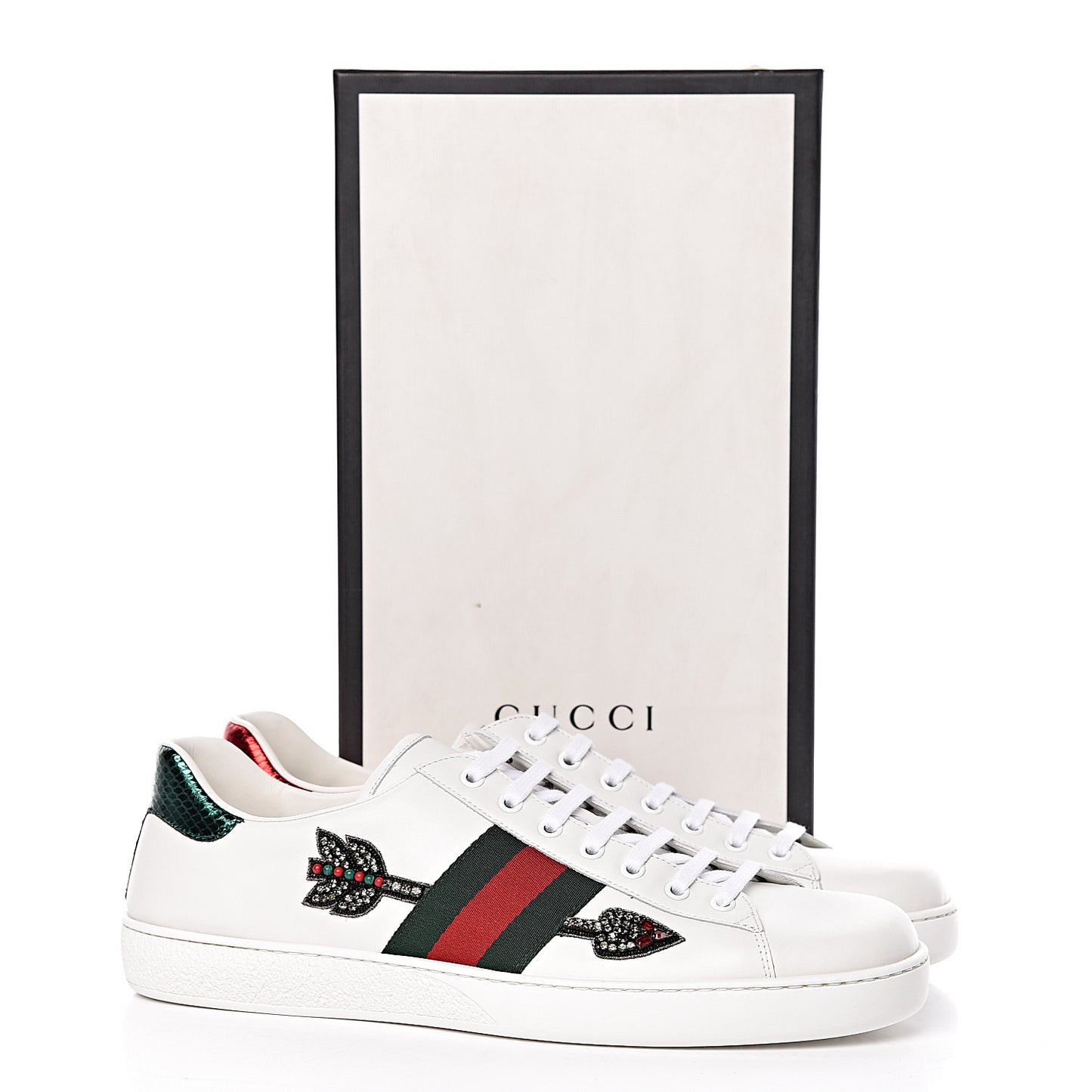 Calfskin Web Studded Mens Arrow Ace Sneakers 12 White