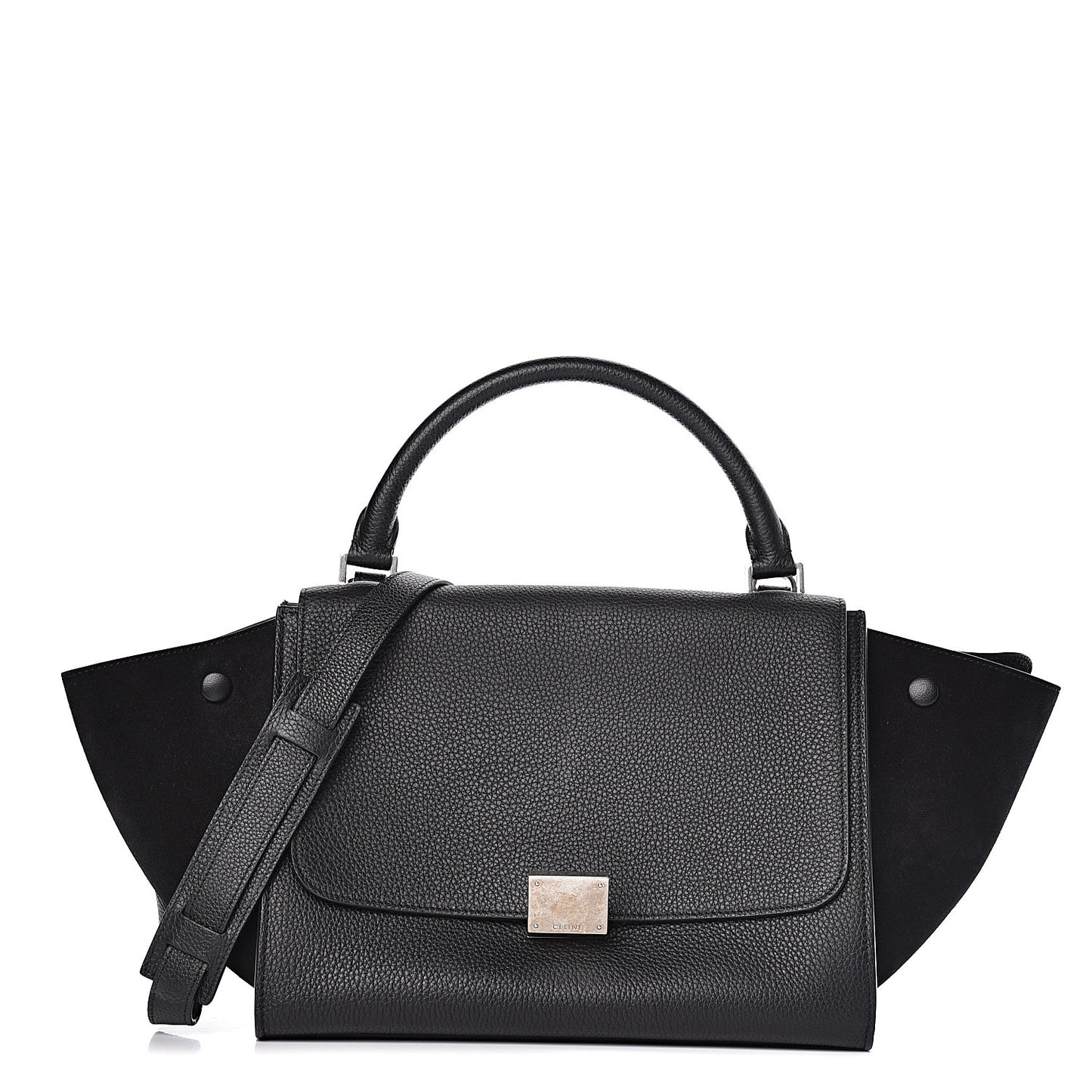 Drummed Calfskin Suede Small Trapeze Black