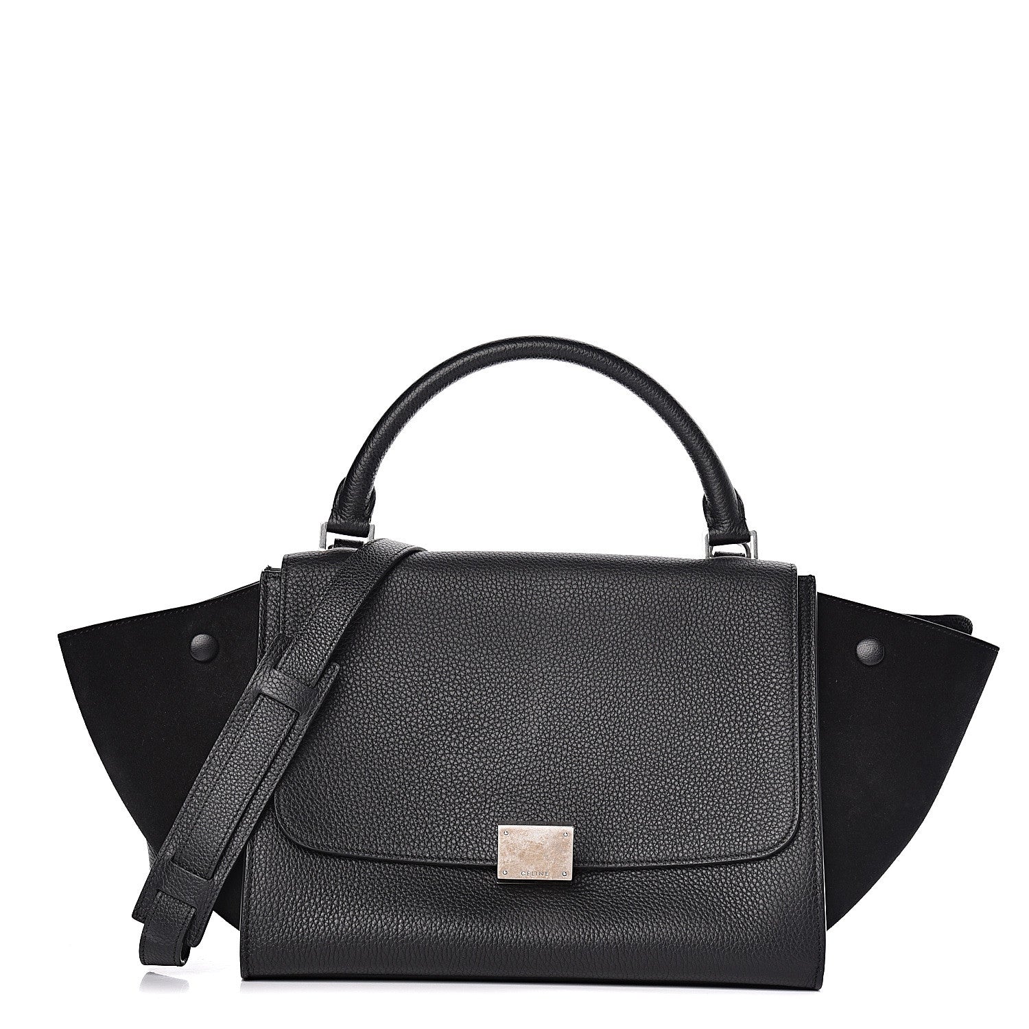 Celine Drummed Calfskin Suede Small Trapeze Black 1 of 9
