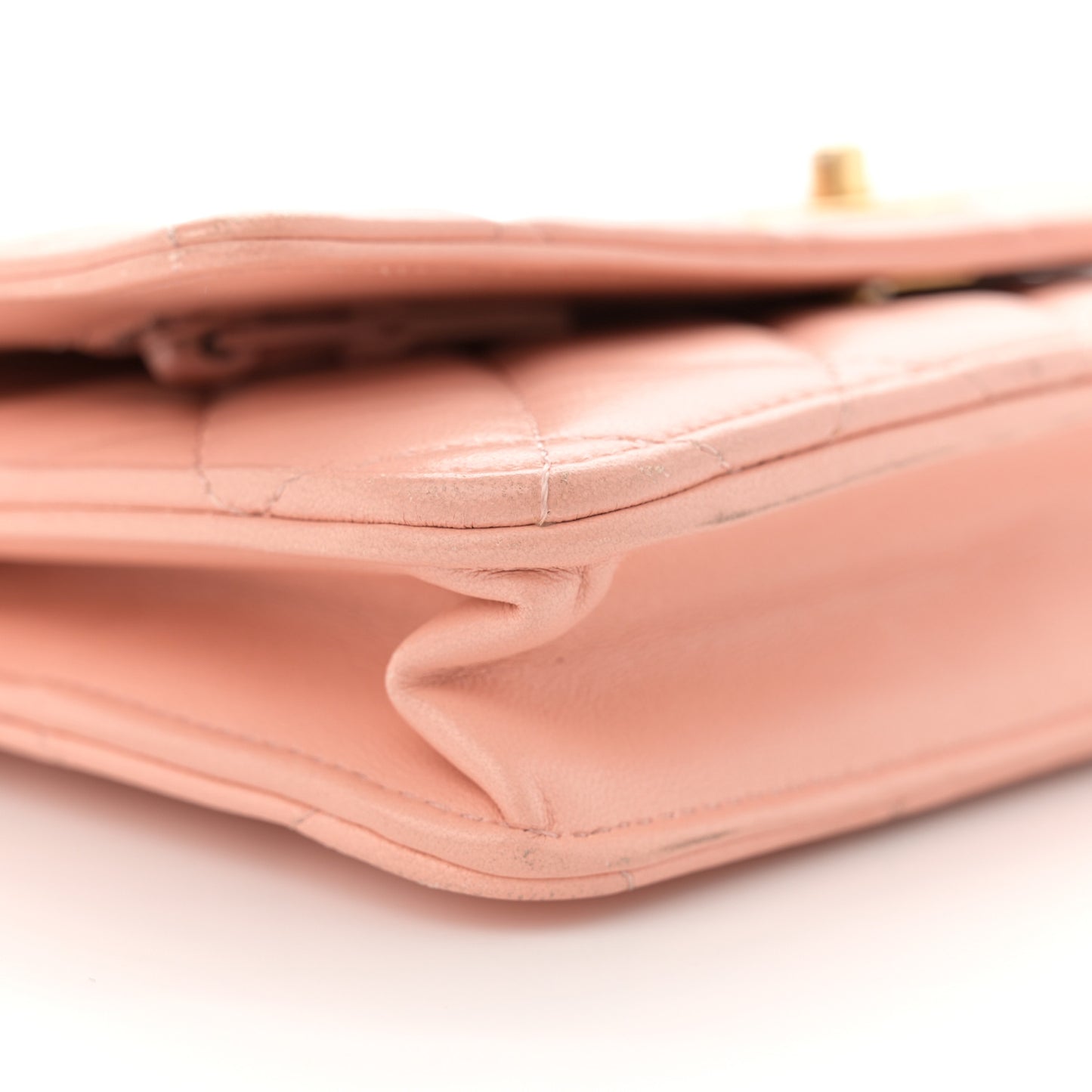 Lambskin Quilted CC Pearl Crush Wallet on Chain WOC Light Orange