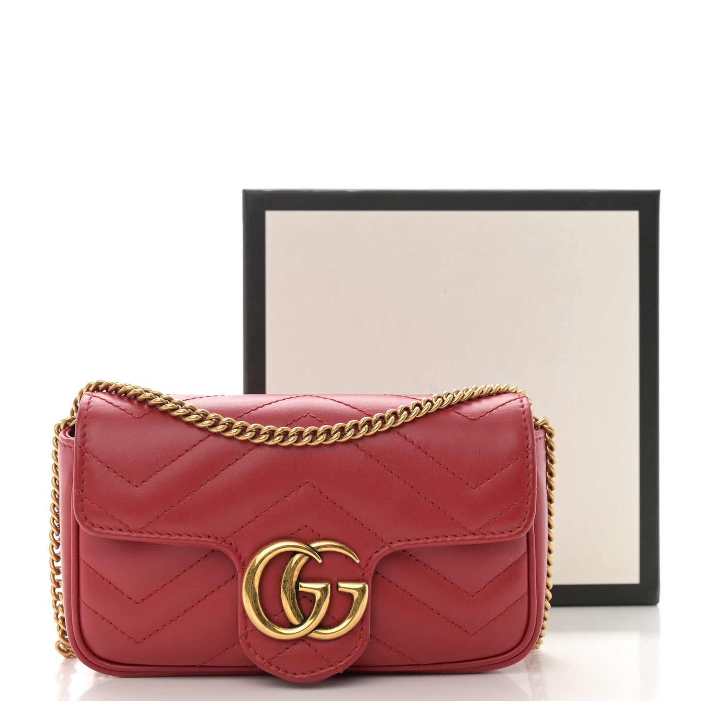 Calfskin Matelasse Super Mini GG Marmont Shoulder Bag Hibiscus Red