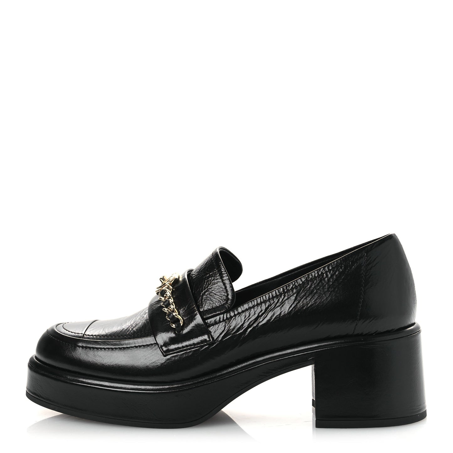 Shiny Calfskin Logo Loafers 38 Black
