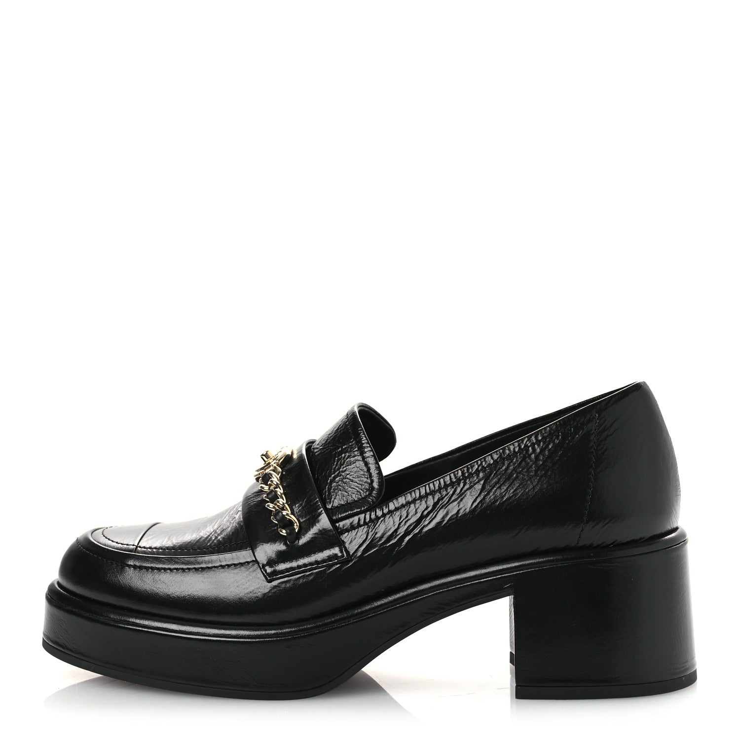 Chanel Shiny Calfskin Logo Loafers 38 Black 1 of 11