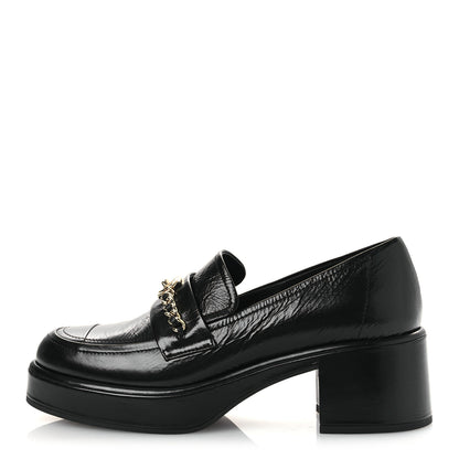 Chanel Shiny Calfskin Logo Loafers 38 Black 1 of 11