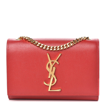 Saint Laurent Grain De Poudre Small Monogram Kate Satchel Red 1 of 11