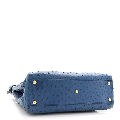 Fendi Ostrich Shiny Nappa Medium Peekaboo Iconic Satchel Blue 4 of 10