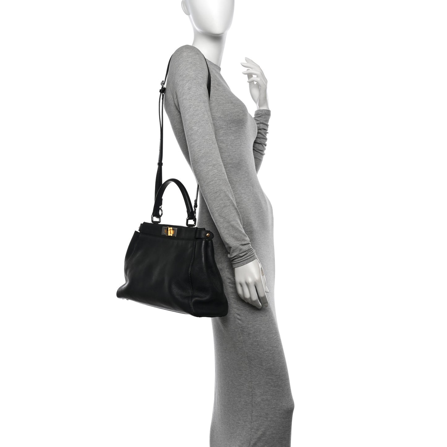 Vitello Seta Shiny Nappa Medium Peekaboo Iconic Satchel Black