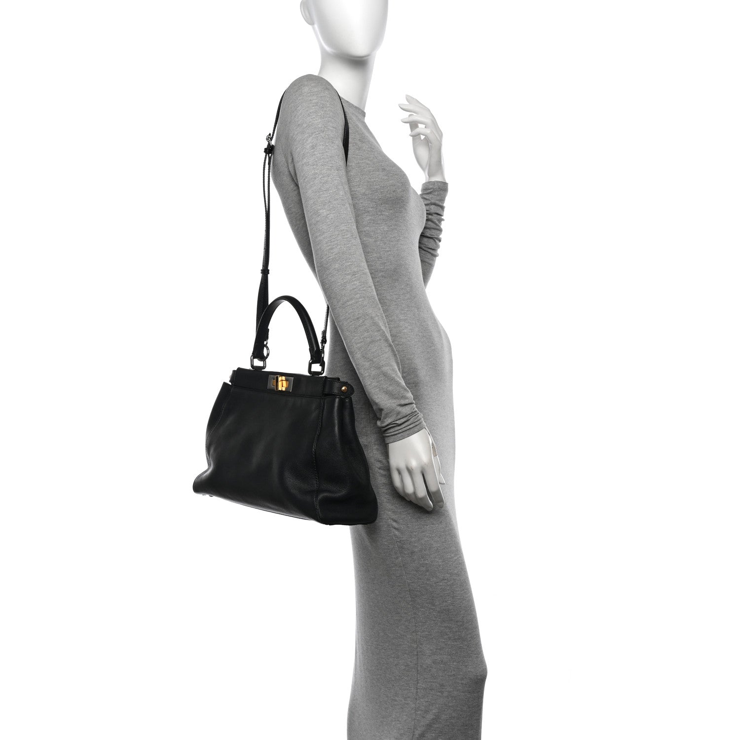 Fendi Vitello Seta Shiny Nappa Medium Peekaboo Iconic Satchel Black 2 of 15