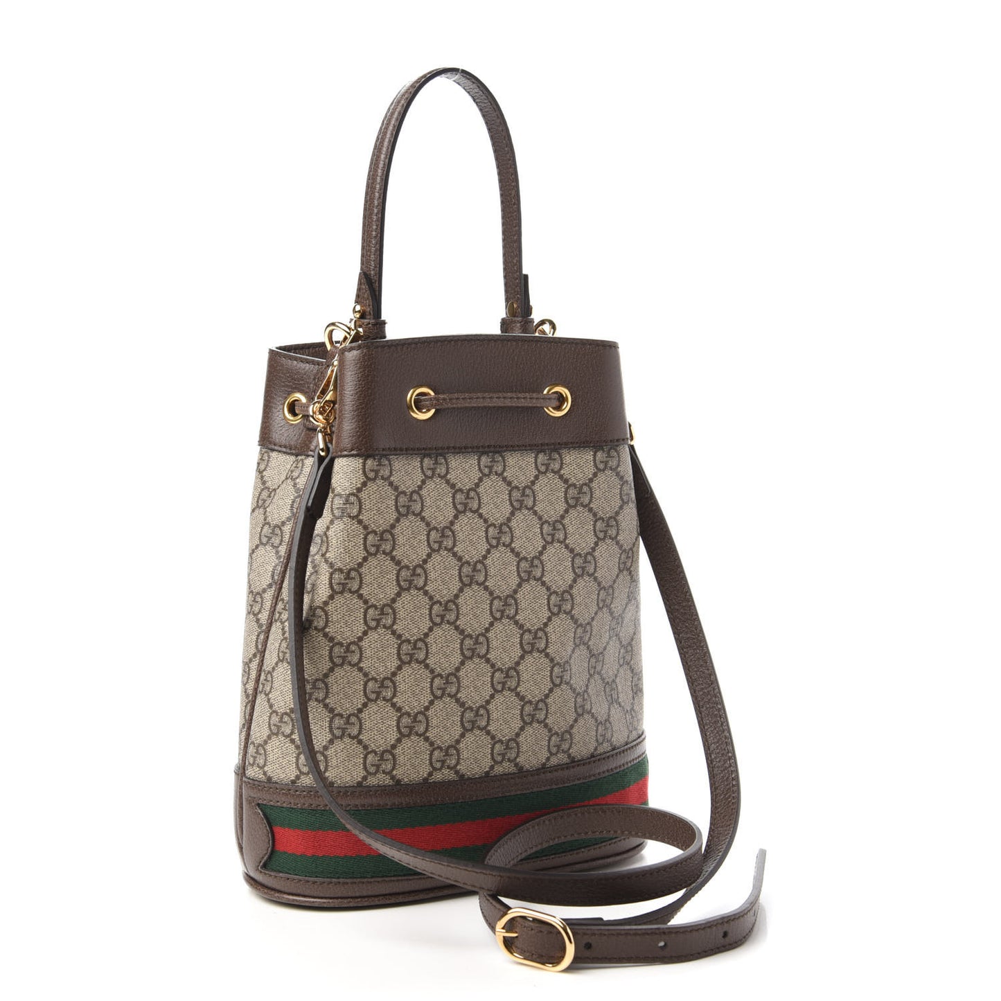 GG Supreme Monogram Web Small Ophidia Bucket Bag Brown